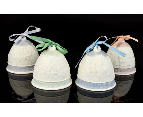 Lladro Set of Four Bells with Ribbons and All Different Colours and Dates. Dates Are 1990, 1991, 1992 & 1993. Colours - Green