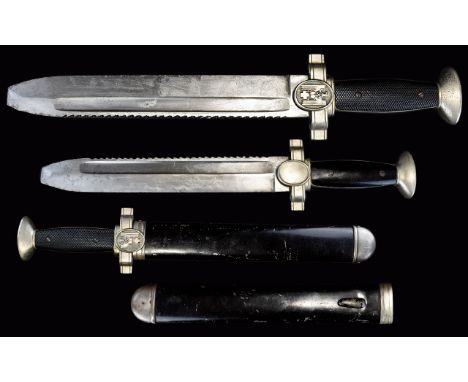 German World War II DRK Red Cross Mans Sawback Hewer Complete with Scabbard / Frog. 15.75 Inches In length. Sawback Blade 10.