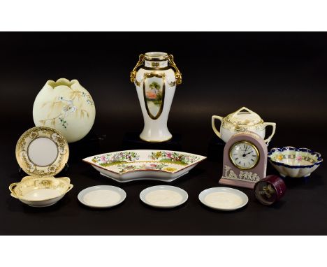 Collection of Assorted Pottery comprising Noritake dish and saucer and sugar bowl with lid, three Lladro coasters, Copeland S