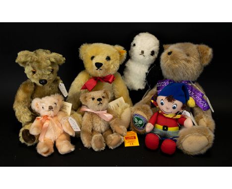 A Good Collection Of Vintage Teddy Bears And Toys Seven items in total to include mohair reproduction 1909 bear by Steiff, in