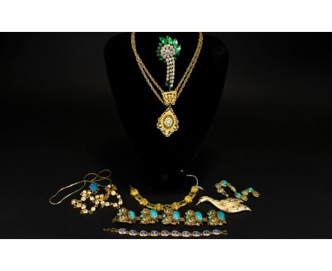 A Good Collection Of Vintage Costume Jewellery Nine pieces in total to include Mode Art J .B Siegel 1950's gold tone and crys