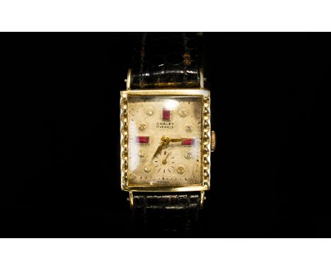 Chalet - Mechanical Art Deco Period 14ct Gold Case Rhinestone Set Dial Wrist Watch. c.1938 - 1940. Marked 14ct Gold, with Lat