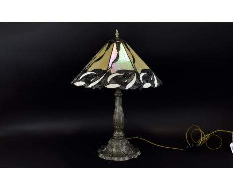 Tiffany Style Table Lamp with two branch light fitting, Frosted lead style lamp and fluted base. 37 inches in height.