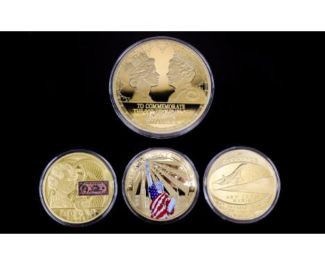 A Ltd Edition Collection of Windsor Mint Large Super size Commemorative 24ct Gold Plated Proof Medallions. All Sealed and In 