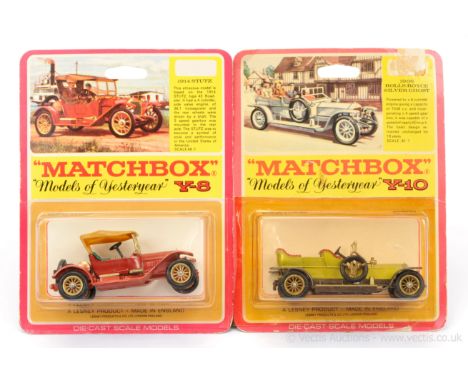 Matchbox Models of Yesteryear a pair of 1970 issue blister packs (1) Y8 1914 Stutz Type 4E Roadster - glossy red body and cha