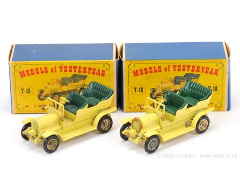 Matchbox Models of Yesteryear Y16 1904 Spyker Veteran Automobile pair (1) Issue 10 pale lemon yellow body and chassis, gold r