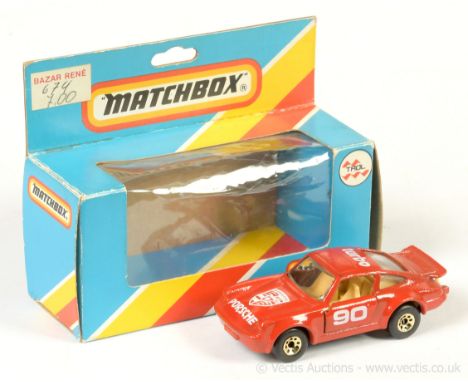 Matchbox Superfast 3c Porsche 911 / 930 Turbo Made in Brazil model - red body with "Porsche Turbo 90" tampo, clear windows, t