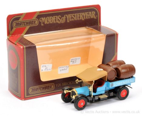 Matchbox Models of Yesteryear Y26 1918 Crossley Delivery Truck "Lowenbrau" Issue 1 - powder blue body, glossy black chassis, 