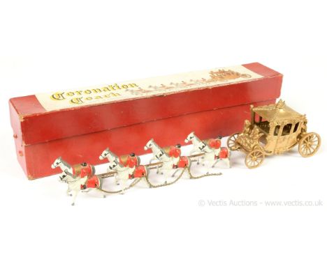 Matchbox early Moko Lesney Toys large scale Coronation Coach with figures of King and Queen - metallic gold coach and horse b