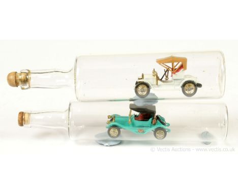 Matchbox Models of Yesteryear Vintage Car in Bottle Series a pair; (1) Y4 Opel Coupe - white, bright red seats &amp; grille, 