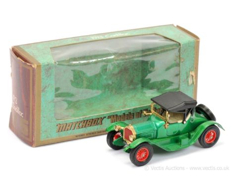 Matchbox Models of Yesteryear Y6 1913 Cadillac colour trial model - metallic green body &amp; chassis, black textured hood, r