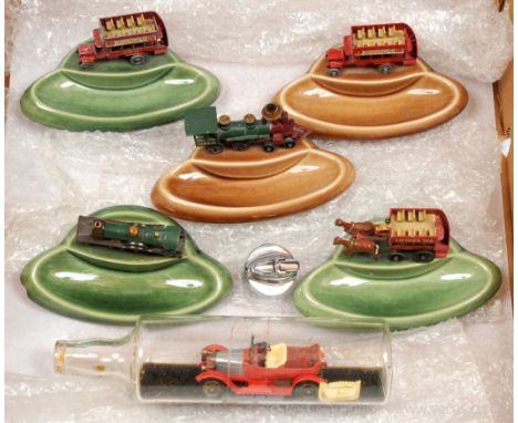 Matchbox Models of Yesteryear a small group of Lesney Giftware items including Y13 Santa Fe Locomotive mounted on Wade cerami