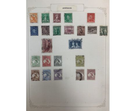 World stamp collection in two albums (The Favourite Philatelic Album &amp; Other) including pages of; Australia, China, Denma