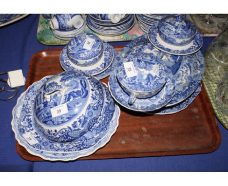 A 19th Century Spode Italian hot water dish, two sauce tureens and covers, a bone plate, two copper plates and other Italian 