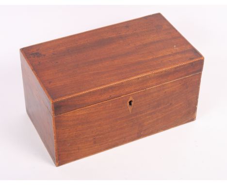 A George III mahogany and line inlaid two-division tea caddy, 8" wide