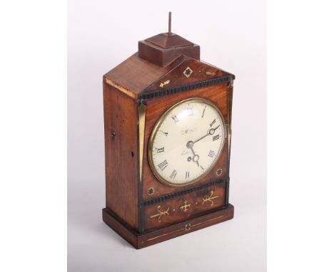 A 19th Century rosewood and brass inlaid mantel/bracket clock with painted dial by Dent, single fusee eight-day striking move