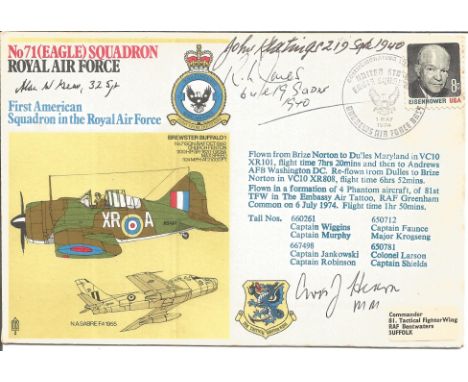 John Keatings, R. L. Jones, Alan W. Gear, C. J. Hearn signed No. 7 Eagle Squadron RAF First American Squadron in the RAF FDC.