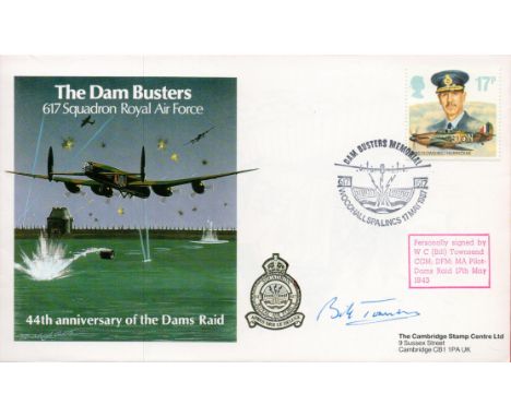 WW2 Bill Townsend DFM Signed 44th Anniversary of the Dams Raid FDC. 168 of 200. British Stamp with 17 May 1987 Woodhall Spa P