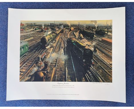 Terence Cuneo 16 x 20 Coloured Print Titled Clapham Junction. All autographs come with a Certificate of Authenticity. We comb