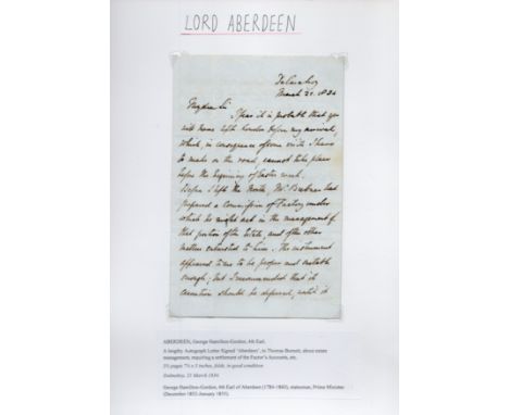 George Hamilton-Gordon Lord Aberdeen 1784-1860 ALS signed Aberdeen to Thomas Burnett about estate management requiring a sett
