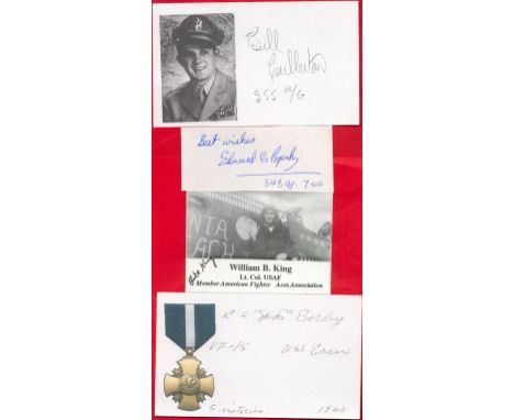 WW2 US Fighter Ace Signature Collection of 4 Genuine Signatures. Signatures include Bill Cullerton, Edward S Popsy, Clarence 