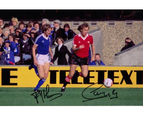 Autographed Man United V Ipswich 12 X 8 Photo : Col, Depicting Man Uniteds Sammy Mcilroy Racing Past Ipswich Towns Frans Thij