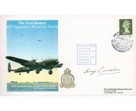 WW2 P/O Tony Burcher DFM Signed 45th Anniversary of Dams Raid FDC. 31 of 75. British stamp with 17th May 1988 Keswick, Cumbri