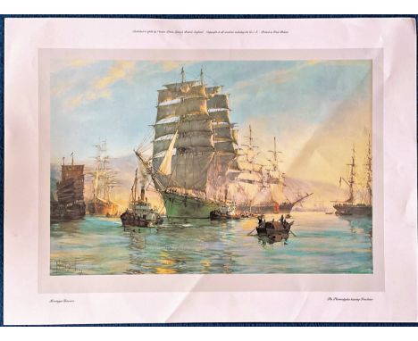 Montague Dawson coloured print titled The Thermopylae Leaving Foochow. Approx 17 x 23. All autographs come with a Certificate