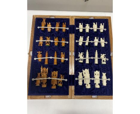 A wooden cased chess set 