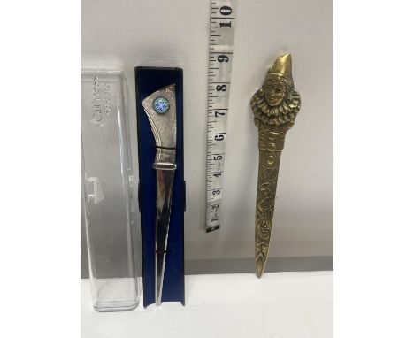 A boxed Caithness paperknife and a vintage brass paperknife 
