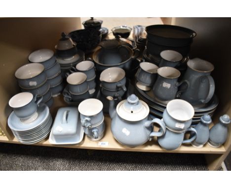 A large selection of Denby Dinnerware in powder blue glaze
majority of items in good order,
approx&nbsp;
8 bowls
13 side plat