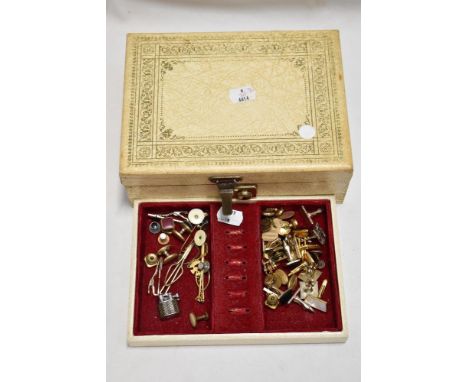 A selection of gents vintage tie pins and cufflinks, also to be included is a miniature Japanese Pygmy lighter.