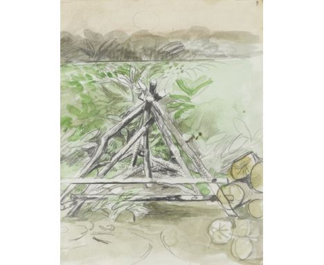Graham Sutherland OM, British 1903-1980 - Pyramid with wooden stakes, from sketch book 3; watercolour and pencil on paper, nu