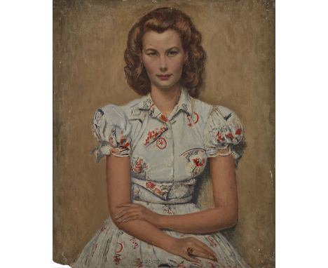 Imre Goth, Hungarian 1893-1982 - Portrait of a lady, 1948; oil on laminate board, signed with monogram and dated lower right 