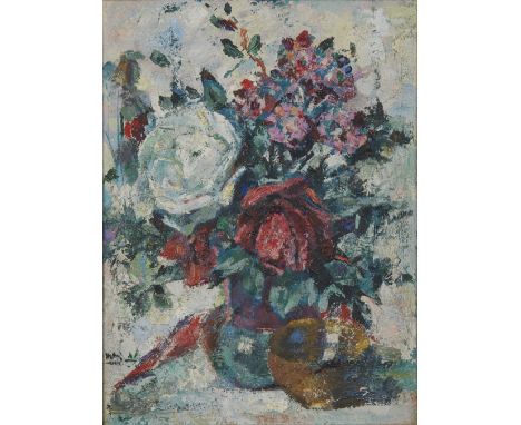 Alfred Wolmark, Polish/British 1877-1961 - Flowers in a vase with a bowl, 1943; oil on canvas board, signed and dated on the 