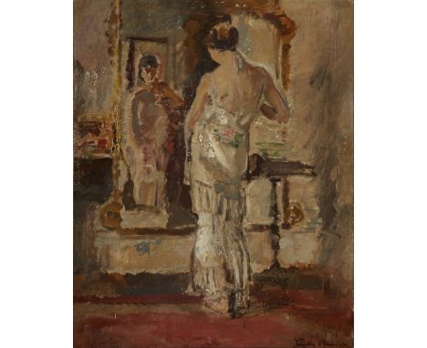 Dame Ethel Walker, British 1861-1951 - Portrait of a lady, looking in a mirror; oil on canvas, signed lower right Ethel Walke