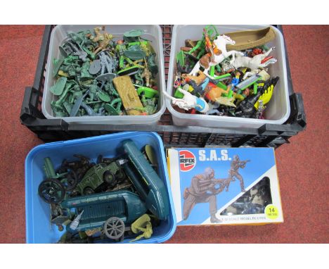 A Collection of Predominantly Plastic Toy Model Soldiers, Western , Historical Figures, Airfix, Britains, Lone Star Noted, to