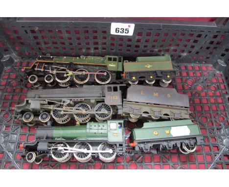 Three 'OO' Gauge/4mm Unboxed Steam Locomotives with Six Wheel Tenders, A Mainline 4-6-0 Std class BR green R/No 75001 (good),