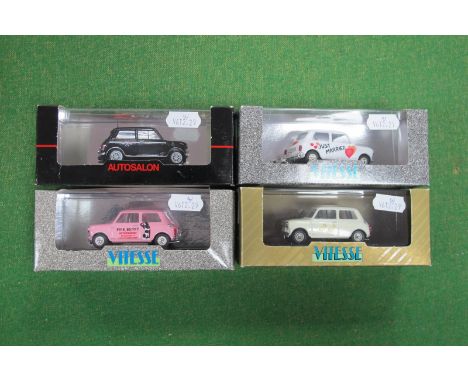 Four Vitesse 1:43rd Scale Diecast Model Mini's, including #583 Austin  Cooper S 'Just Married', #013C Morris Cooper S Lady, l