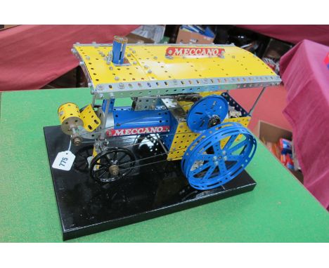 A Well Built Meccano Model of a Showman's Traction Engine, electrically powered (untested), presented on a scratch built wood