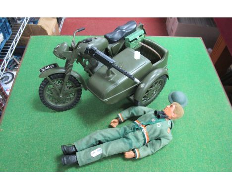 A Circa 1970's Flock Haired Action Man, with eagle eyes, stamped to back CPC Products Corporation 1978, some accessories pres