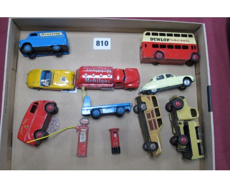 Nine Diecast Model Vehicles, by Dinky, Corgi to include #109 Austin Healey Car No.21, Bedford Van 'Ovaltine', #260 Royal Mail