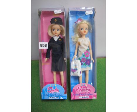 Two Boxed Sindy Dolls, both from the Cabin Crew Uniform Range #418 BOAC 1967 'Paper Dress' Uniform, #417 1960's BOAC Uniform.