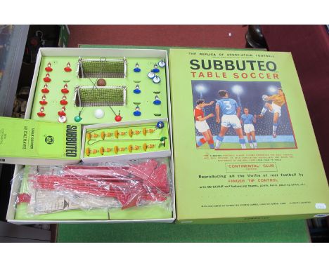 A Subbuteo Table Soccer Continental Club Edition Set, box contents include two football teams (red shirts, white shorts and b