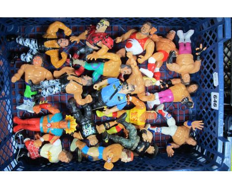 Eighteen Original Circa 1990's Plastic Action Figure WWF Wrestlers by Hasbro, to include Typhoon, Boss Man, Hulk Hogan, Roddy