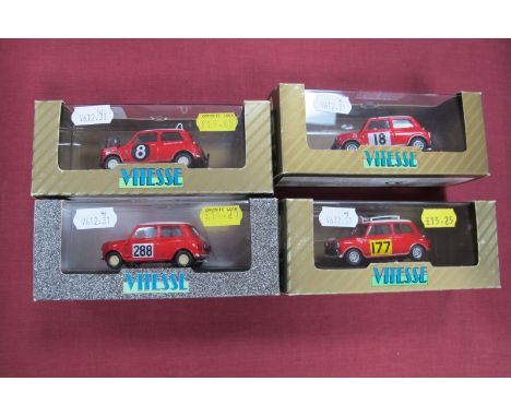 Four Vitesse 1:43rd Scale Diecast Model Mini's All Rally Editions, including #L039 Morris Cooper S67 East African Safari, #L0