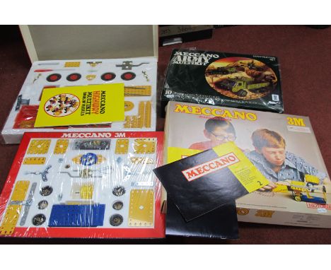 Three Meccano Construction Kits, comprising of Army Multikit, 3M Motorised Standard Range (1977), Highway Construction Set, u