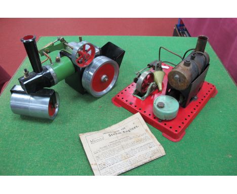 A Mamod 'Live Steam' SR1 Steam Roller with Scuttle and Burner, together with a well steamed Mamod stationary steam plant, bur