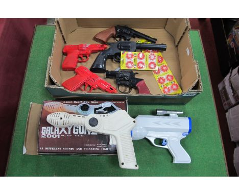 A Collection of Toy Guns, to include Lone Star Snubnose (incomplete), a boxed battery operated Galaxy Gun II 2001, carded Sup