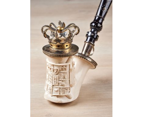 Militaria Deutschland - Württemberg : Bedeutende Meerschaumpfeife aus dem Württembergischen Königshaus.Der Pfeifenkopf Meersc